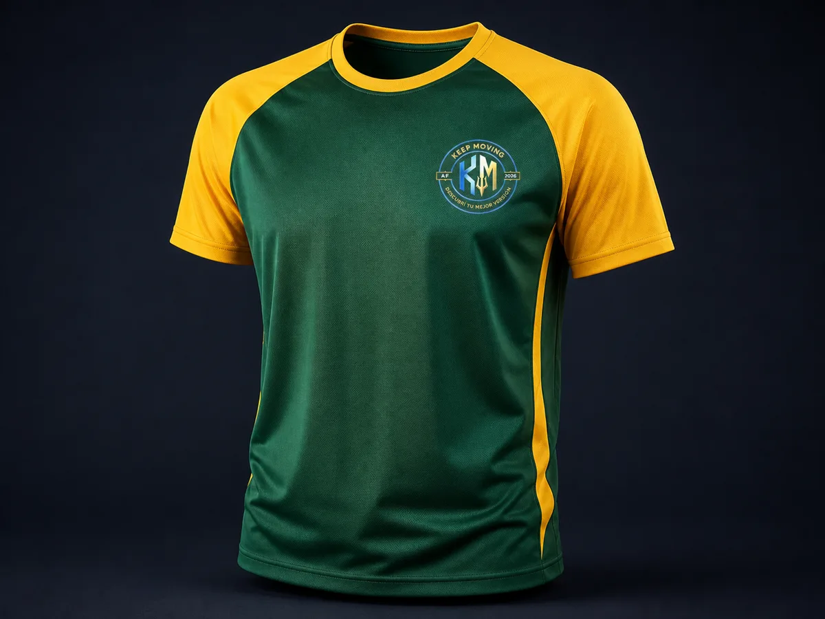 Remera Keep Moving · Verde y amarilla